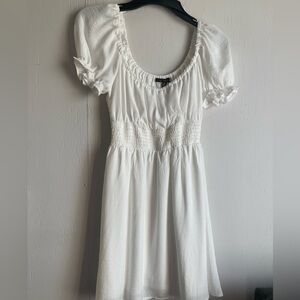 City Triangles White Mini Dress with Smocked Waist